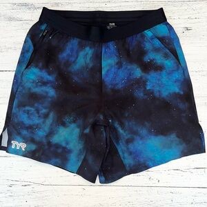TYR Men's Blue and Black Fully Lined Shorts Medium